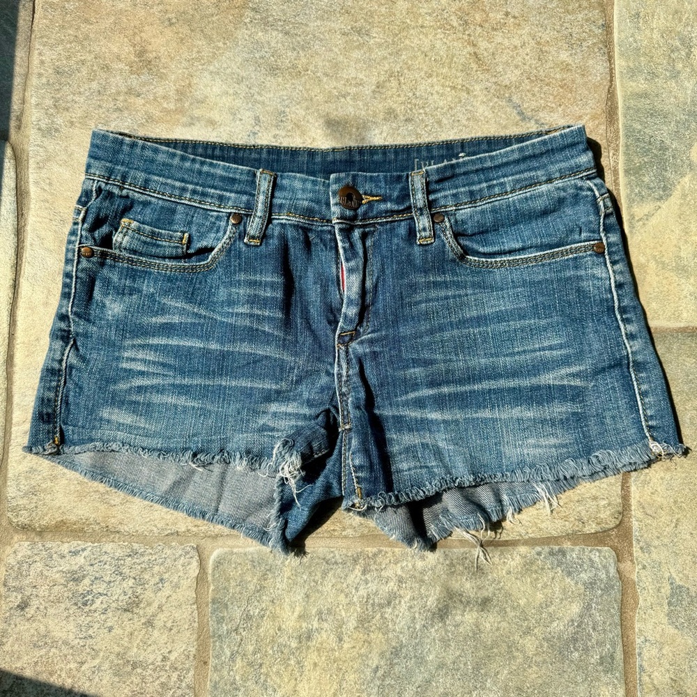 Blank NYC Little Queenie Y2K 2000s Blue Jean Shorts with Raw Frayed Hem 27/4